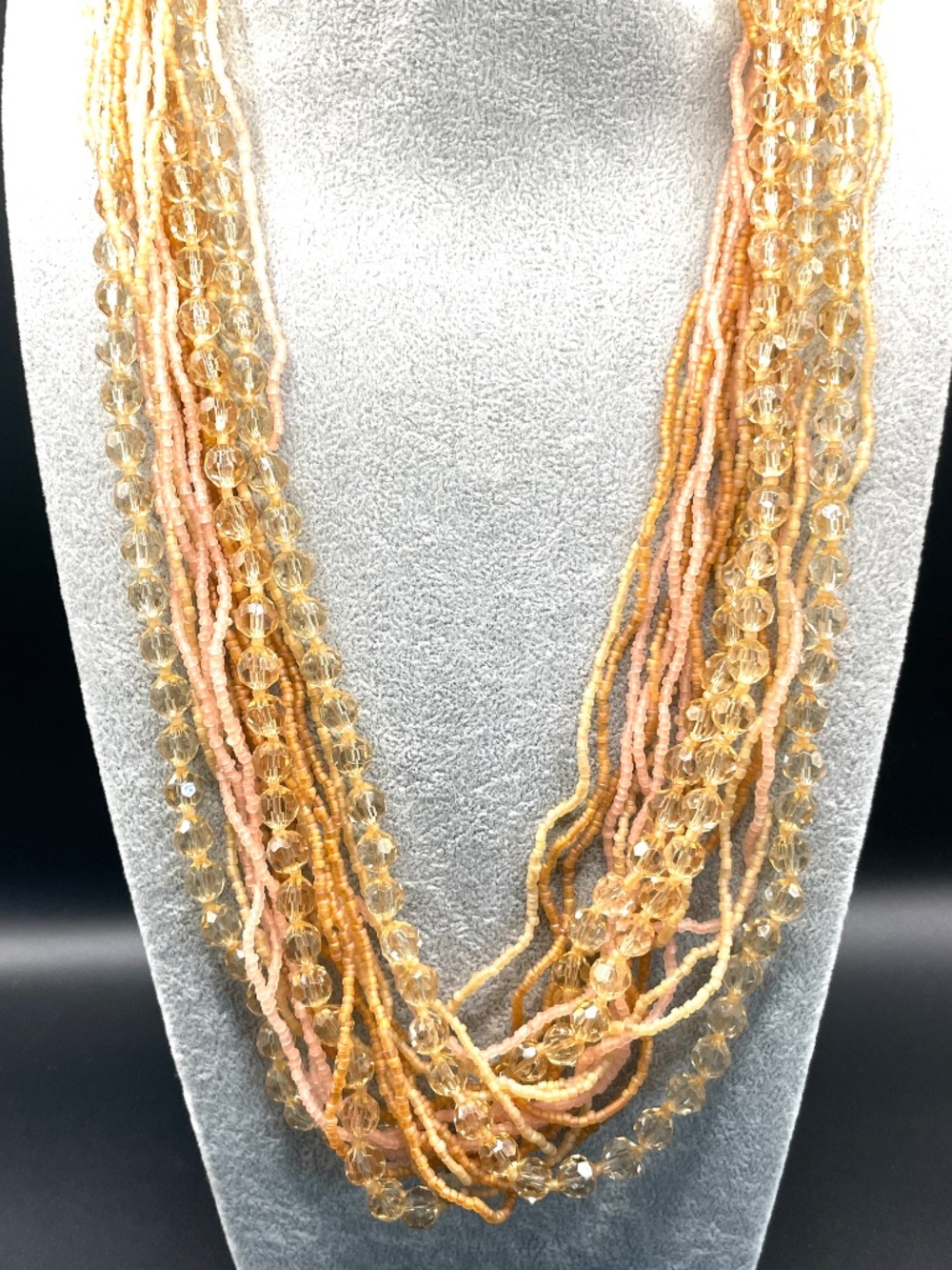 Mix It NWT Dusty Peach Pink Multi Strand Beaded Statement Necklace